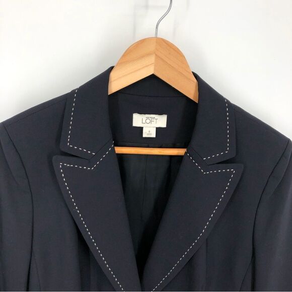 Ann Taylor Blazer Womens 8 Navy Blue Single Button - Picture 2 of 10